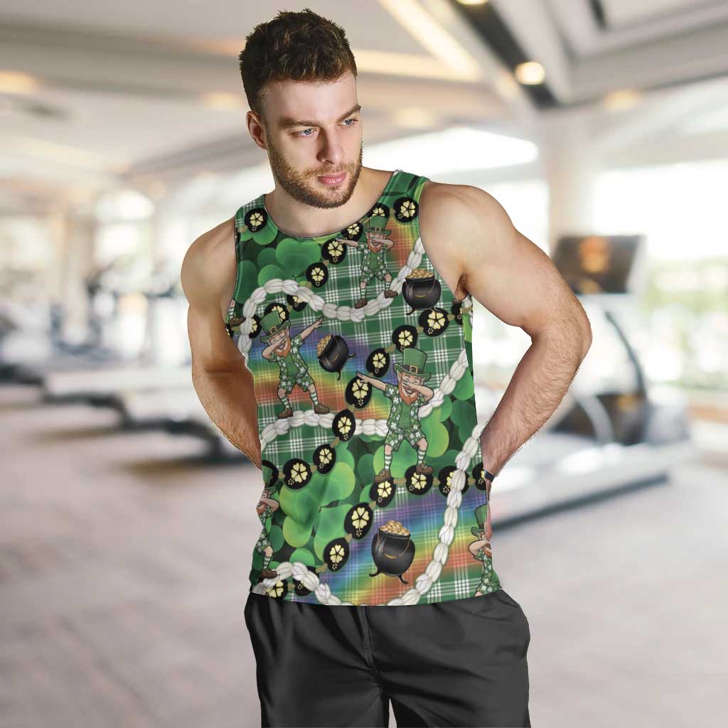 St Patrick's Day Palaka Hawaii Men Tank Top Kukui Nut Pikake Lei Shamrock Dabbing Leprechaun LT14 Green - Polynesian Pride