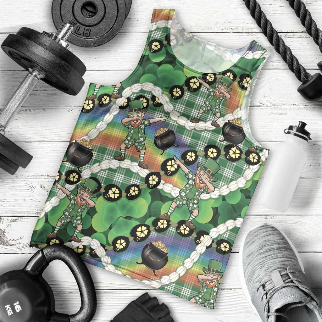 St Patrick's Day Palaka Hawaii Men Tank Top Kukui Nut Pikake Lei Shamrock Dabbing Leprechaun LT14 - Polynesian Pride