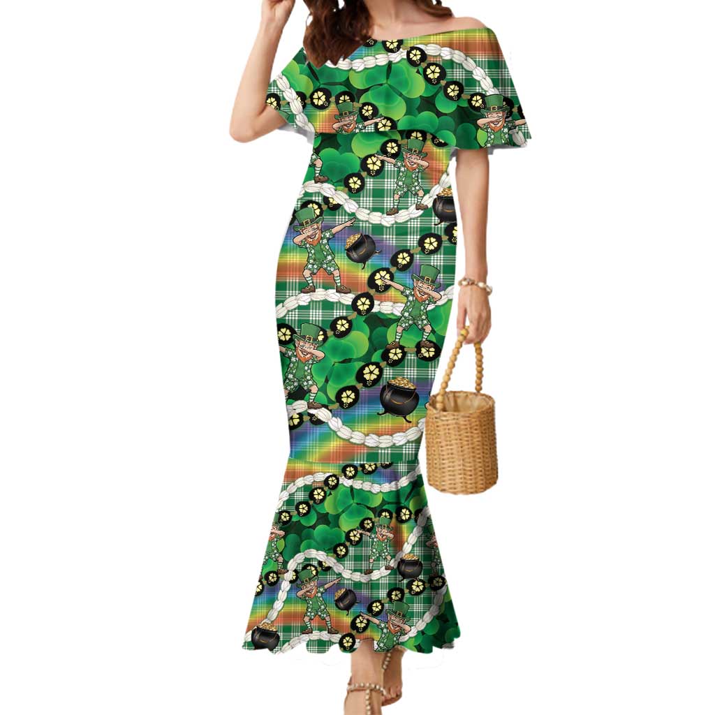 St Patrick's Day Palaka Hawaii Mermaid Dress Kukui Nut Pikake Lei Shamrock Dabbing Leprechaun LT14 Women Green - Polynesian Pride