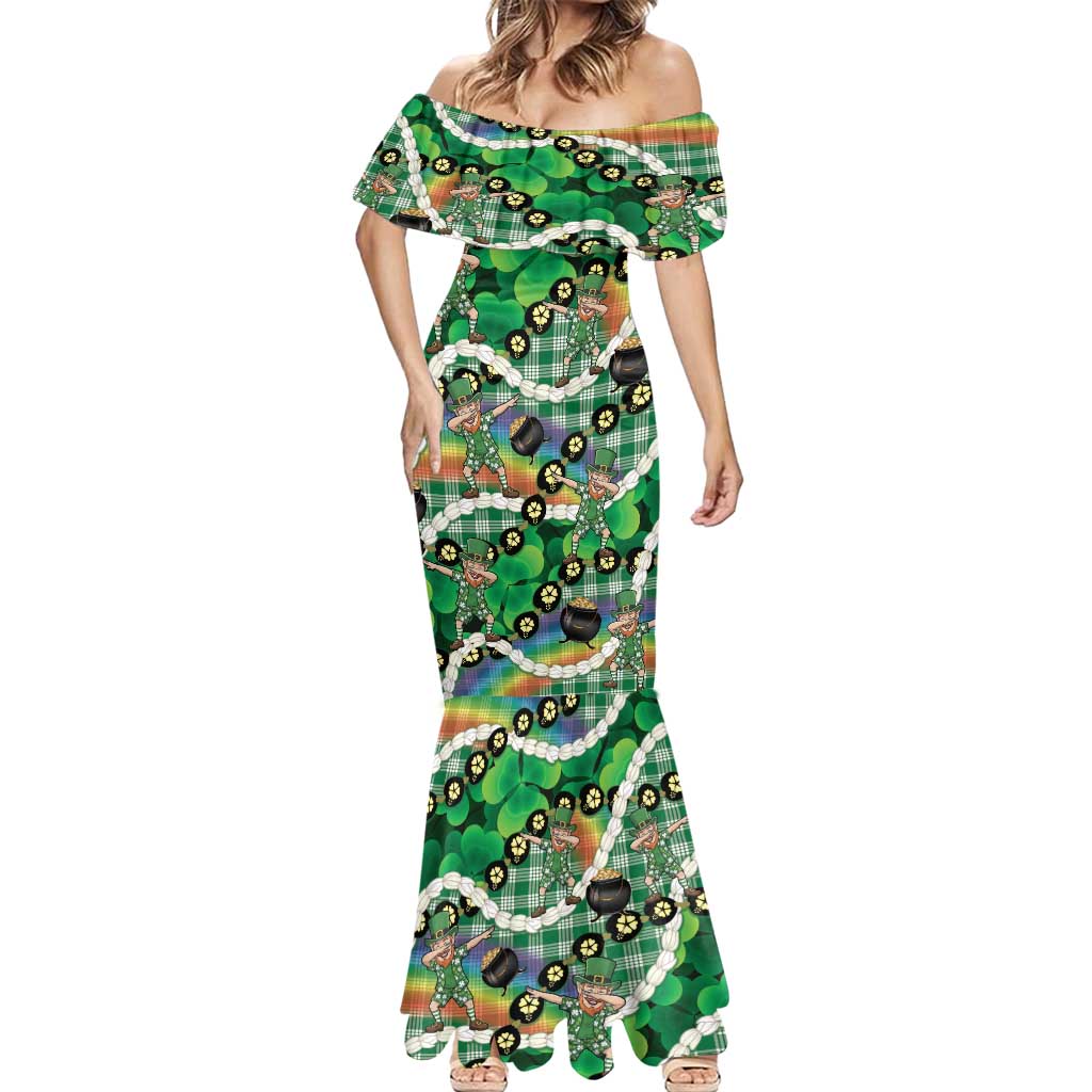 St Patrick's Day Palaka Hawaii Mermaid Dress Kukui Nut Pikake Lei Shamrock Dabbing Leprechaun LT14 - Polynesian Pride