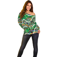 St Patrick's Day Palaka Hawaii Off Shoulder Sweater Kukui Nut Pikake Lei Shamrock Dabbing Leprechaun LT14 - Polynesian Pride