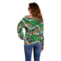 St Patrick's Day Palaka Hawaii Off Shoulder Sweater Kukui Nut Pikake Lei Shamrock Dabbing Leprechaun LT14 - Polynesian Pride