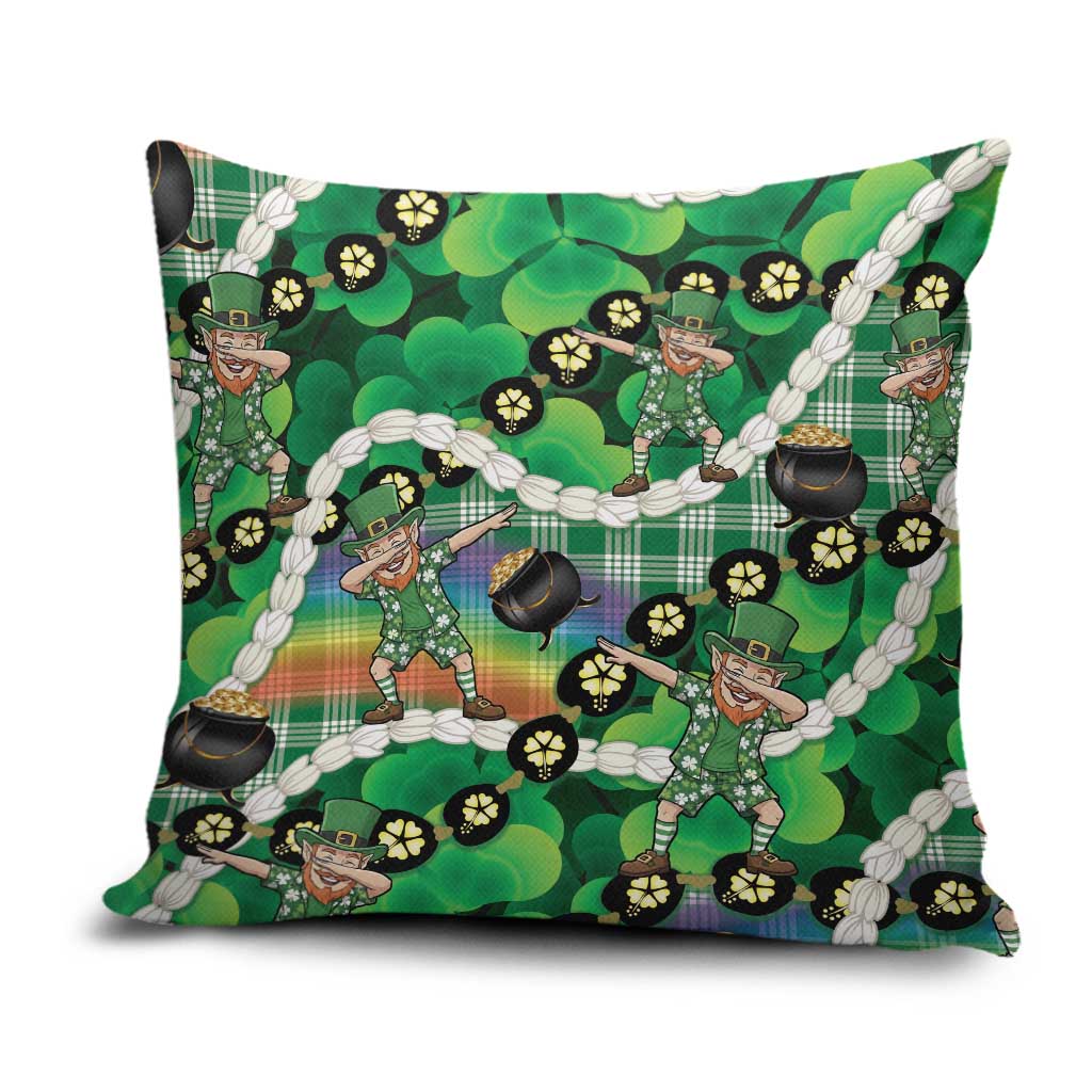 St Patrick's Day Palaka Hawaii Pillow Cover Kukui Nut Pikake Lei Shamrock Dabbing Leprechaun