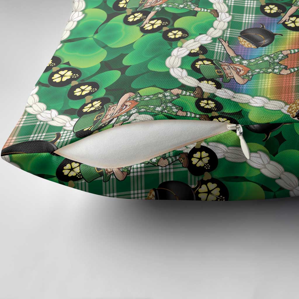 St Patrick's Day Palaka Hawaii Pillow Cover Kukui Nut Pikake Lei Shamrock Dabbing Leprechaun