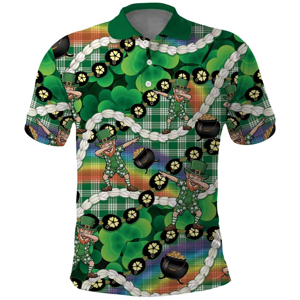 St Patrick's Day Palaka Hawaii Polo Shirt Kukui Nut Pikake Lei Shamrock Dabbing Leprechaun LT14 Green - Polynesian Pride