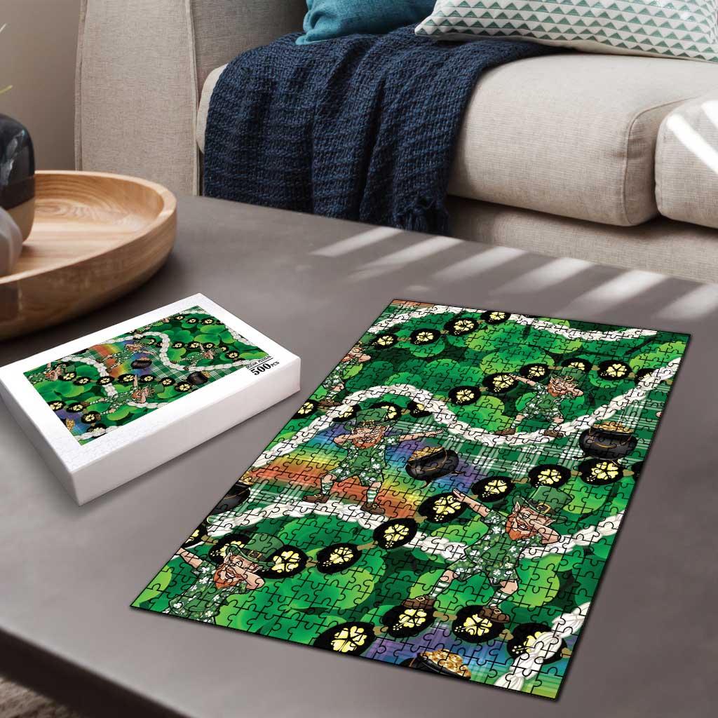 St Patrick's Day Palaka Hawaii Puzzle Kukui Nut Pikake Lei Shamrock Dabbing Leprechaun LT14 - Polynesian Pride