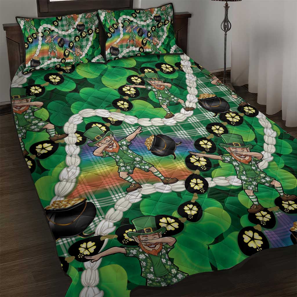 St Patrick's Day Palaka Hawaii Quilt Bed Set Kukui Nut Pikake Lei Shamrock Dabbing Leprechaun