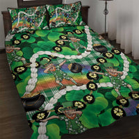 St Patrick's Day Palaka Hawaii Quilt Bed Set Kukui Nut Pikake Lei Shamrock Dabbing Leprechaun