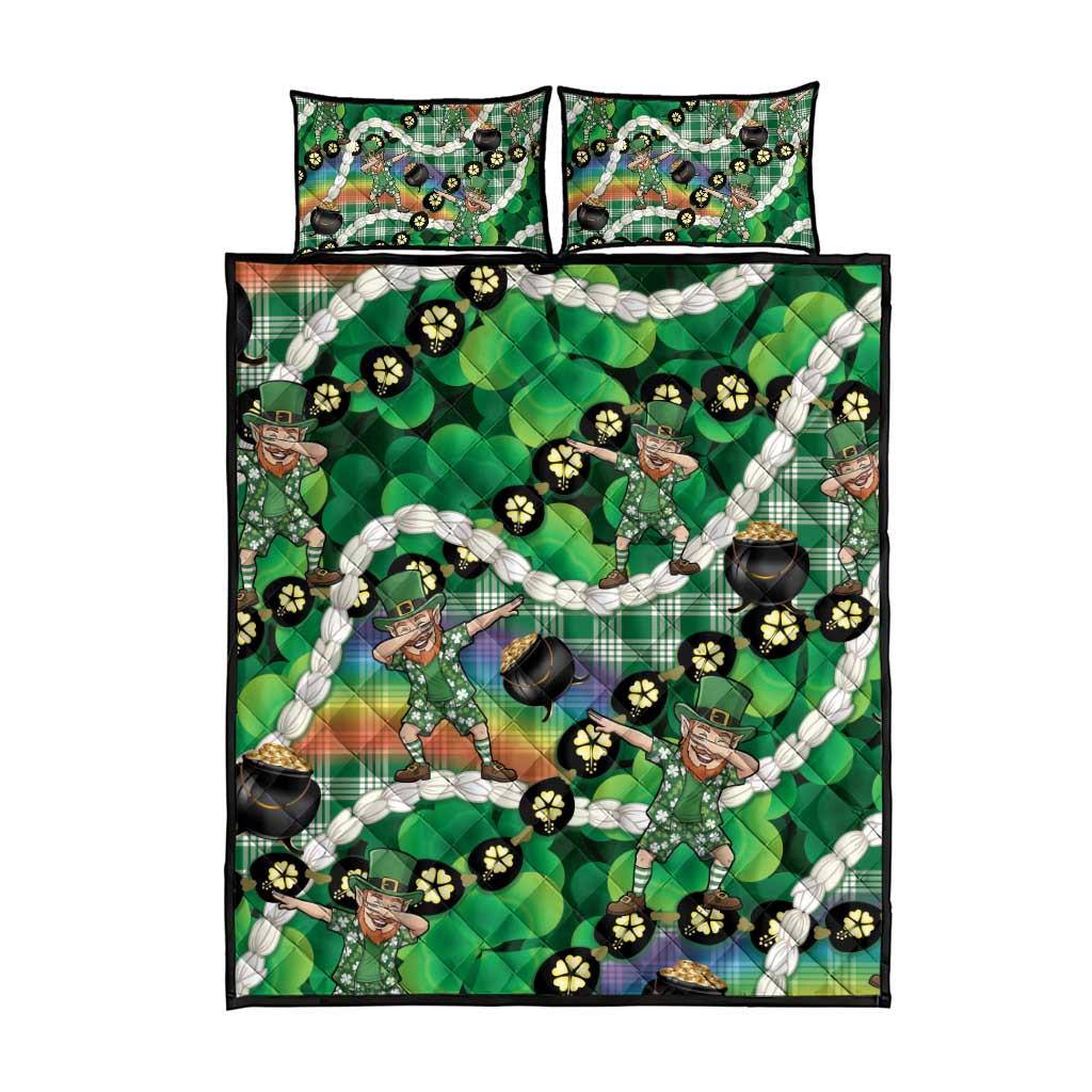 St Patrick's Day Palaka Hawaii Quilt Bed Set Kukui Nut Pikake Lei Shamrock Dabbing Leprechaun