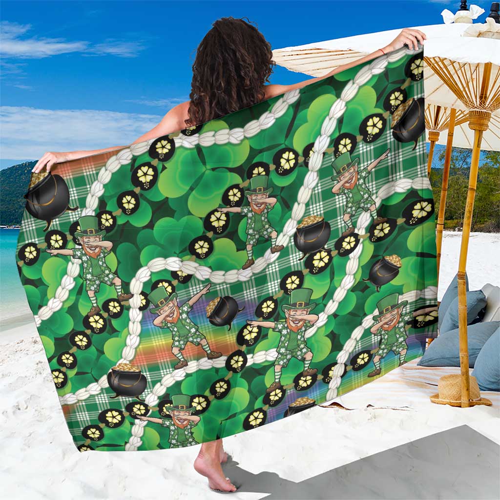 St Patrick's Day Palaka Hawaii Sarong Kukui Nut Pikake Lei Shamrock Dabbing Leprechaun