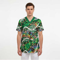 St Patrick's Day Palaka Hawaii Scrub Top Kukui Nut Pikake Lei Shamrock Dabbing Leprechaun LT14 - Polynesian Pride