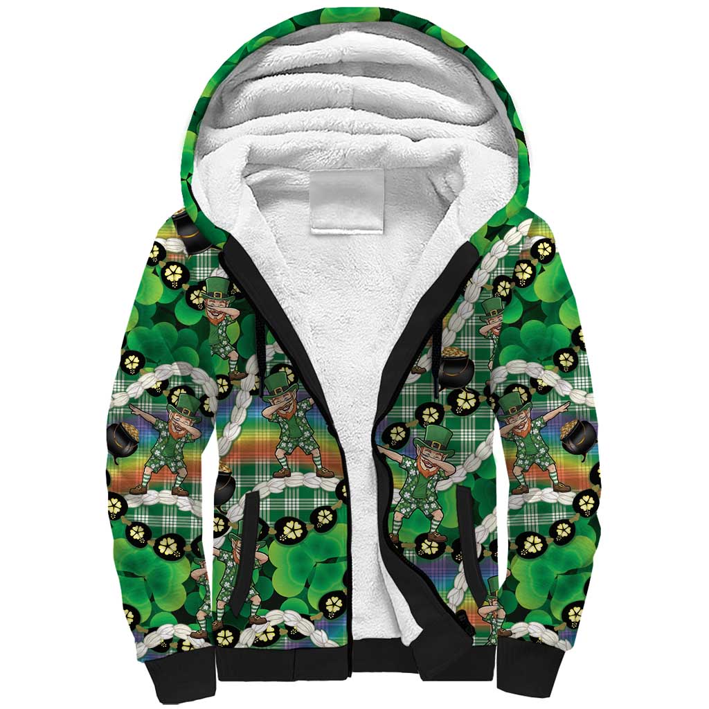 St Patrick's Day Palaka Hawaii Sherpa Hoodie Kukui Nut Pikake Lei Shamrock Dabbing Leprechaun LT14 Unisex Green - Polynesian Pride