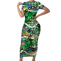 St Patrick's Day Palaka Hawaii Short Sleeve Bodycon Dress Kukui Nut Pikake Lei Shamrock Dabbing Leprechaun LT14 Long Dress Green - Polynesian Pride