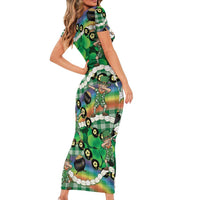 St Patrick's Day Palaka Hawaii Short Sleeve Bodycon Dress Kukui Nut Pikake Lei Shamrock Dabbing Leprechaun LT14 - Polynesian Pride