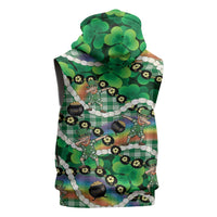 St Patrick's Day Palaka Hawaii Sleeveless Hoodie Kukui Nut Pikake Lei Shamrock Dabbing Leprechaun LT14 - Polynesian Pride