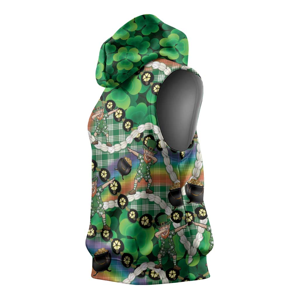 St Patrick's Day Palaka Hawaii Sleeveless Hoodie Kukui Nut Pikake Lei Shamrock Dabbing Leprechaun LT14 - Polynesian Pride