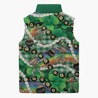 St Patrick's Day Palaka Hawaii Sleeveless Puffer Jacket Kukui Nut Pikake Lei Shamrock Dabbing Leprechaun LT14 - Polynesian Pride