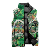 St Patrick's Day Palaka Hawaii Sleeveless Puffer Jacket Kukui Nut Pikake Lei Shamrock Dabbing Leprechaun LT14 - Polynesian Pride