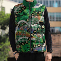 St Patrick's Day Palaka Hawaii Sleeveless Puffer Jacket Kukui Nut Pikake Lei Shamrock Dabbing Leprechaun LT14 - Polynesian Pride
