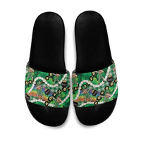St Patrick's Day Palaka Hawaii Slide Sandals Kukui Nut Pikake Lei Shamrock Dabbing Leprechaun LT14 Green - Polynesian Pride