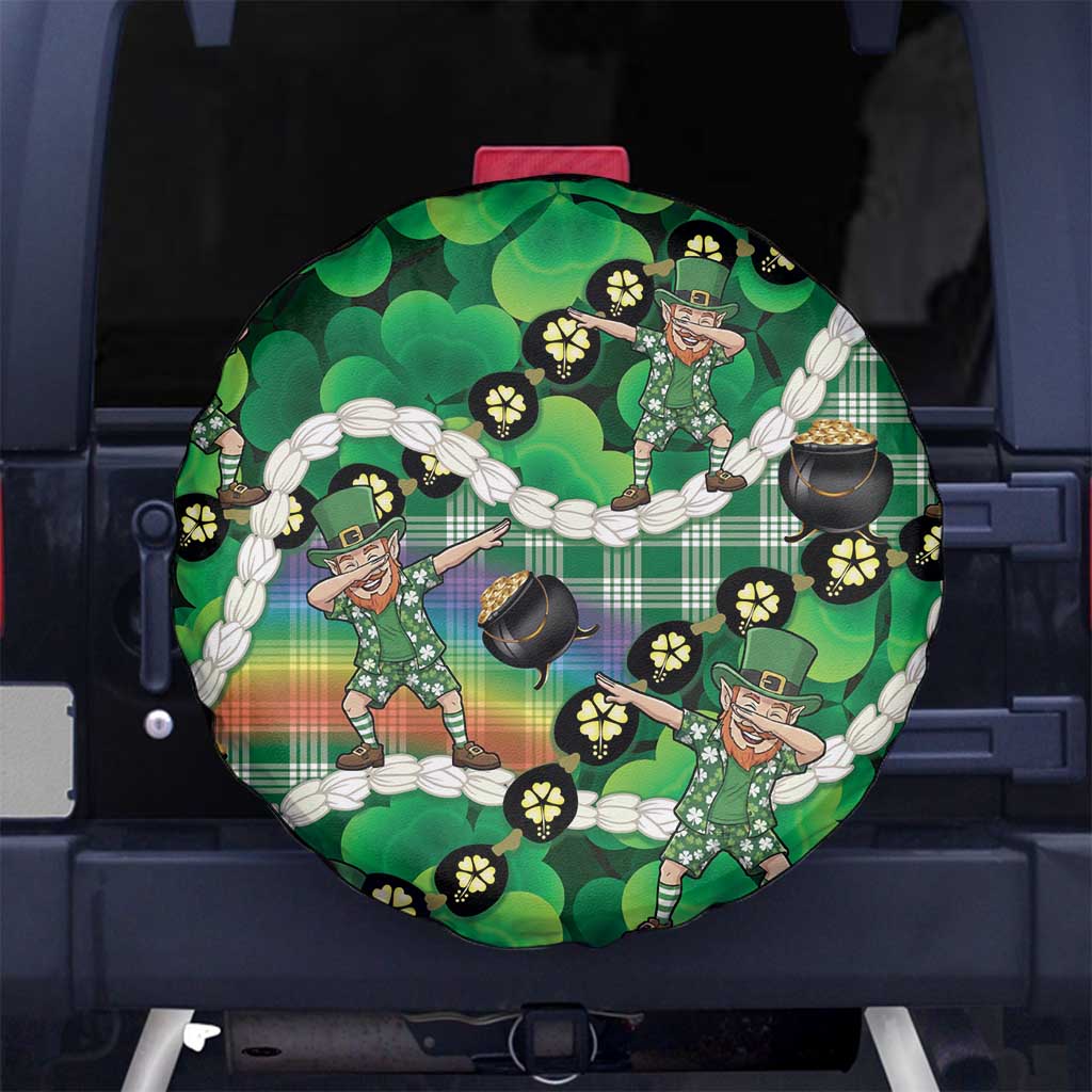 St Patrick's Day Palaka Hawaii Spare Tire Cover Kukui Nut Pikake Lei Shamrock Dabbing Leprechaun