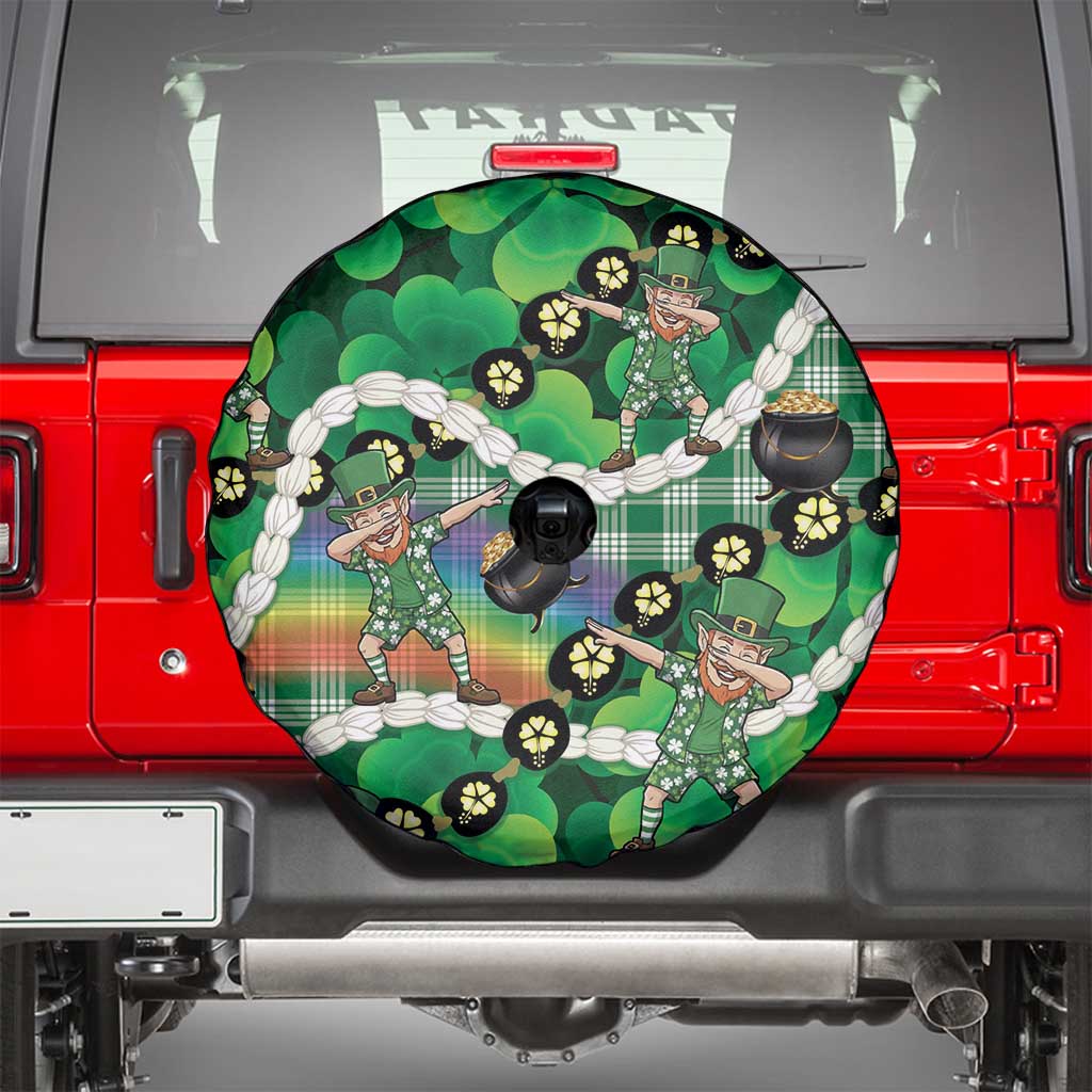 St Patrick's Day Palaka Hawaii Spare Tire Cover Kukui Nut Pikake Lei Shamrock Dabbing Leprechaun