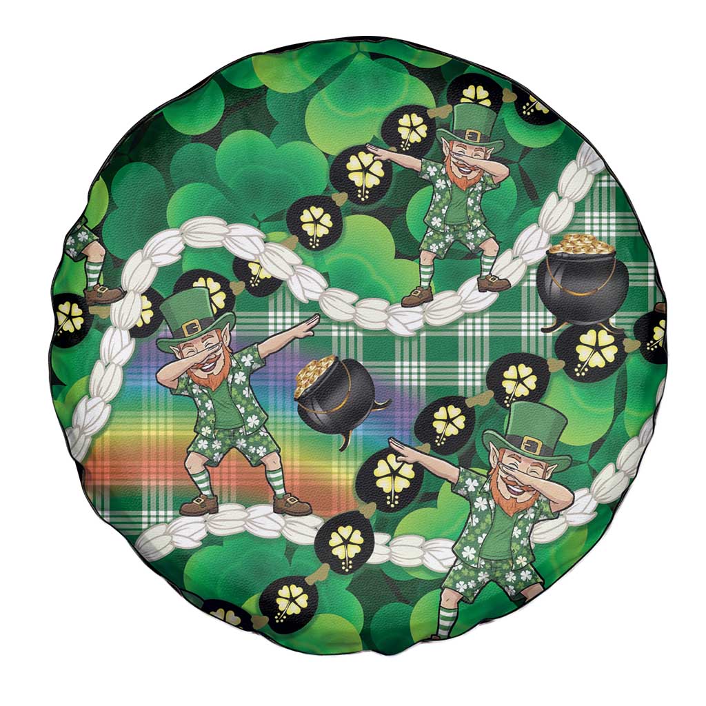 St Patrick's Day Palaka Hawaii Spare Tire Cover Kukui Nut Pikake Lei Shamrock Dabbing Leprechaun