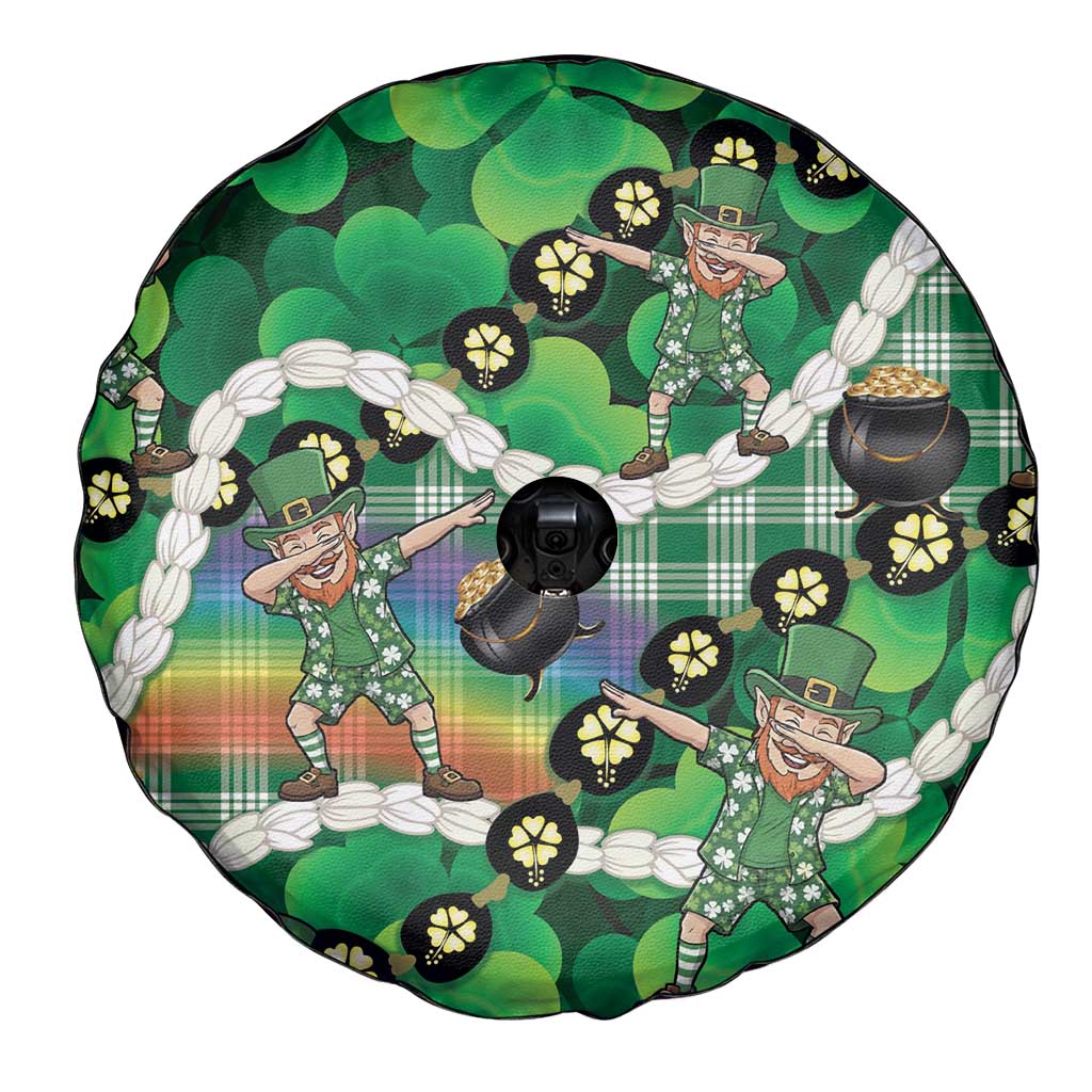 St Patrick's Day Palaka Hawaii Spare Tire Cover Kukui Nut Pikake Lei Shamrock Dabbing Leprechaun