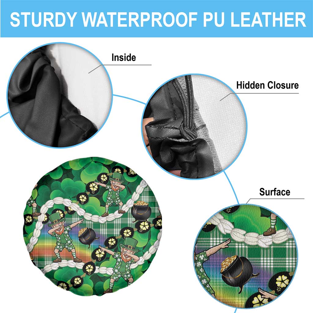St Patrick's Day Palaka Hawaii Spare Tire Cover Kukui Nut Pikake Lei Shamrock Dabbing Leprechaun