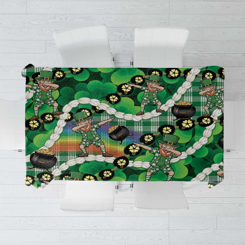 St Patrick's Day Palaka Hawaii Tablecloth Kukui Nut Pikake Lei Shamrock Dabbing Leprechaun LT14 Green - Polynesian Pride