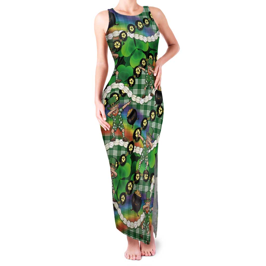 St Patrick's Day Palaka Hawaii Tank Maxi Dress Kukui Nut Pikake Lei Shamrock Dabbing Leprechaun LT14 Women Green - Polynesian Pride