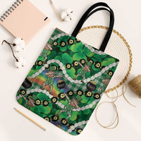 St Patrick's Day Palaka Hawaii Tote Bag Kukui Nut Pikake Lei Shamrock Dabbing Leprechaun LT14 Black Strap One Size Green - Polynesian Pride
