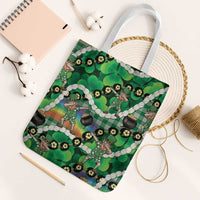 St Patrick's Day Palaka Hawaii Tote Bag Kukui Nut Pikake Lei Shamrock Dabbing Leprechaun LT14 White Strap One Size Green - Polynesian Pride