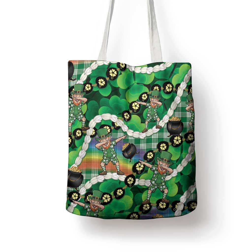 St Patrick's Day Palaka Hawaii Tote Bag Kukui Nut Pikake Lei Shamrock Dabbing Leprechaun LT14 - Polynesian Pride