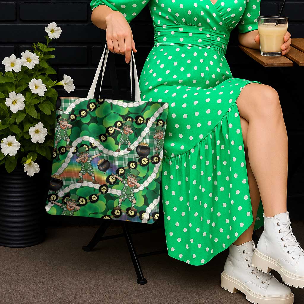 St Patrick's Day Palaka Hawaii Tote Bag Kukui Nut Pikake Lei Shamrock Dabbing Leprechaun LT14 - Polynesian Pride