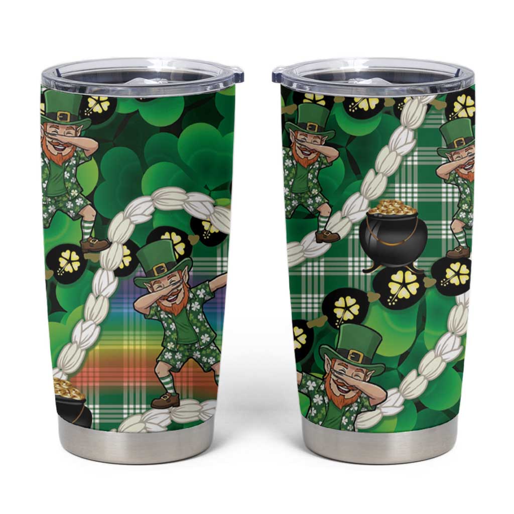 St Patrick's Day Palaka Hawaii Tumbler Cup Kukui Nut Pikake Lei Shamrock Dabbing Leprechaun LT14 Green - Polynesian Pride