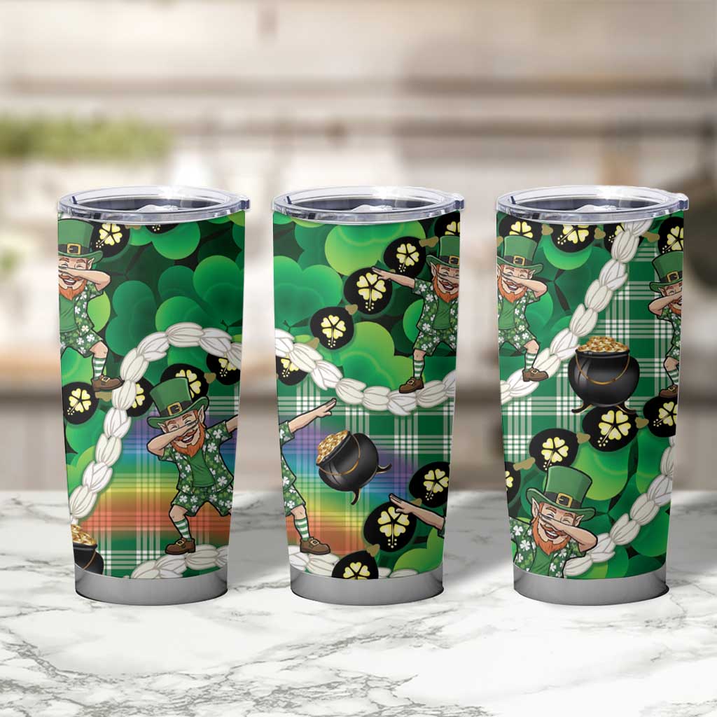St Patrick's Day Palaka Hawaii Tumbler Cup Kukui Nut Pikake Lei Shamrock Dabbing Leprechaun LT14 - Polynesian Pride
