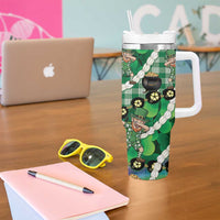 St Patrick's Day Palaka Hawaii Tumbler With Handle Kukui Nut Pikake Lei Shamrock Dabbing Leprechaun LT14 - Polynesian Pride