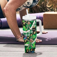 St Patrick's Day Palaka Hawaii Tumbler With Handle Kukui Nut Pikake Lei Shamrock Dabbing Leprechaun LT14 - Polynesian Pride