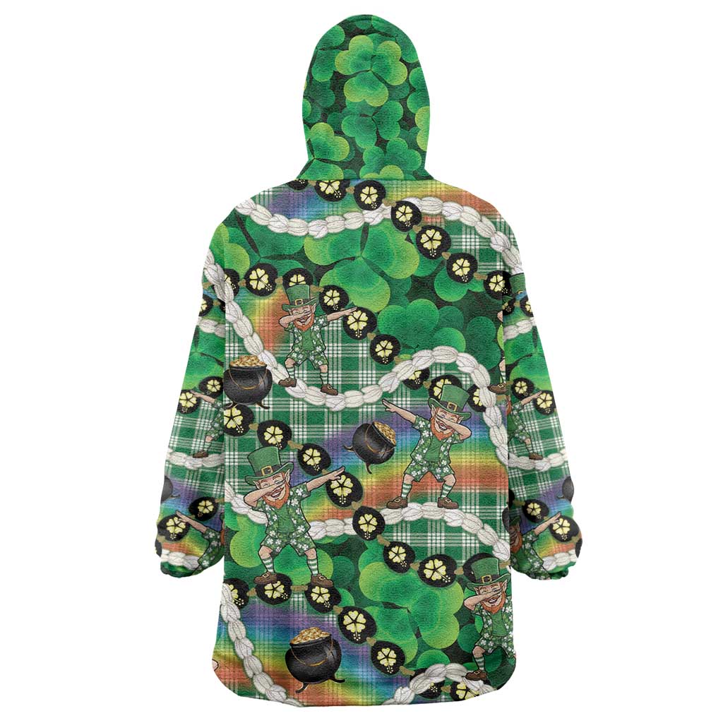 St Patrick's Day Palaka Hawaii Wearable Blanket Hoodie Kukui Nut Pikake Lei Shamrock Dabbing Leprechaun LT14 - Polynesian Pride