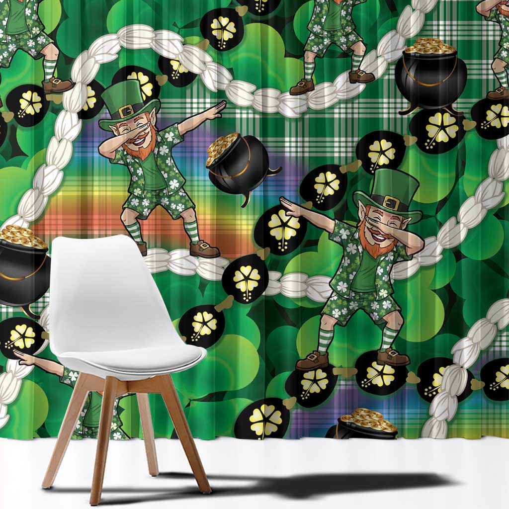 St Patrick's Day Palaka Hawaii Window Curtain Kukui Nut Pikake Lei Shamrock Dabbing Leprechaun LT14 - Polynesian Pride