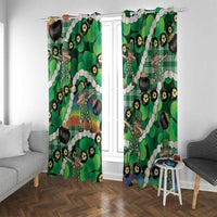 St Patrick's Day Palaka Hawaii Window Curtain Kukui Nut Pikake Lei Shamrock Dabbing Leprechaun LT14 With Grommets Green - Polynesian Pride
