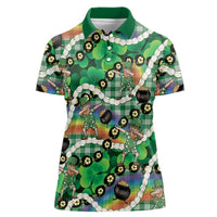 St Patrick's Day Palaka Hawaii Women Polo Shirt Kukui Nut Pikake Lei Shamrock Dabbing Leprechaun LT14 Female Green - Polynesian Pride