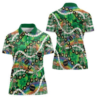 St Patrick's Day Palaka Hawaii Women Polo Shirt Kukui Nut Pikake Lei Shamrock Dabbing Leprechaun LT14 - Polynesian Pride