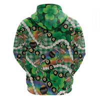 St Patrick's Day Palaka Hawaii Zip Hoodie Kukui Nut Pikake Lei Shamrock Dabbing Leprechaun LT14 - Polynesian Pride