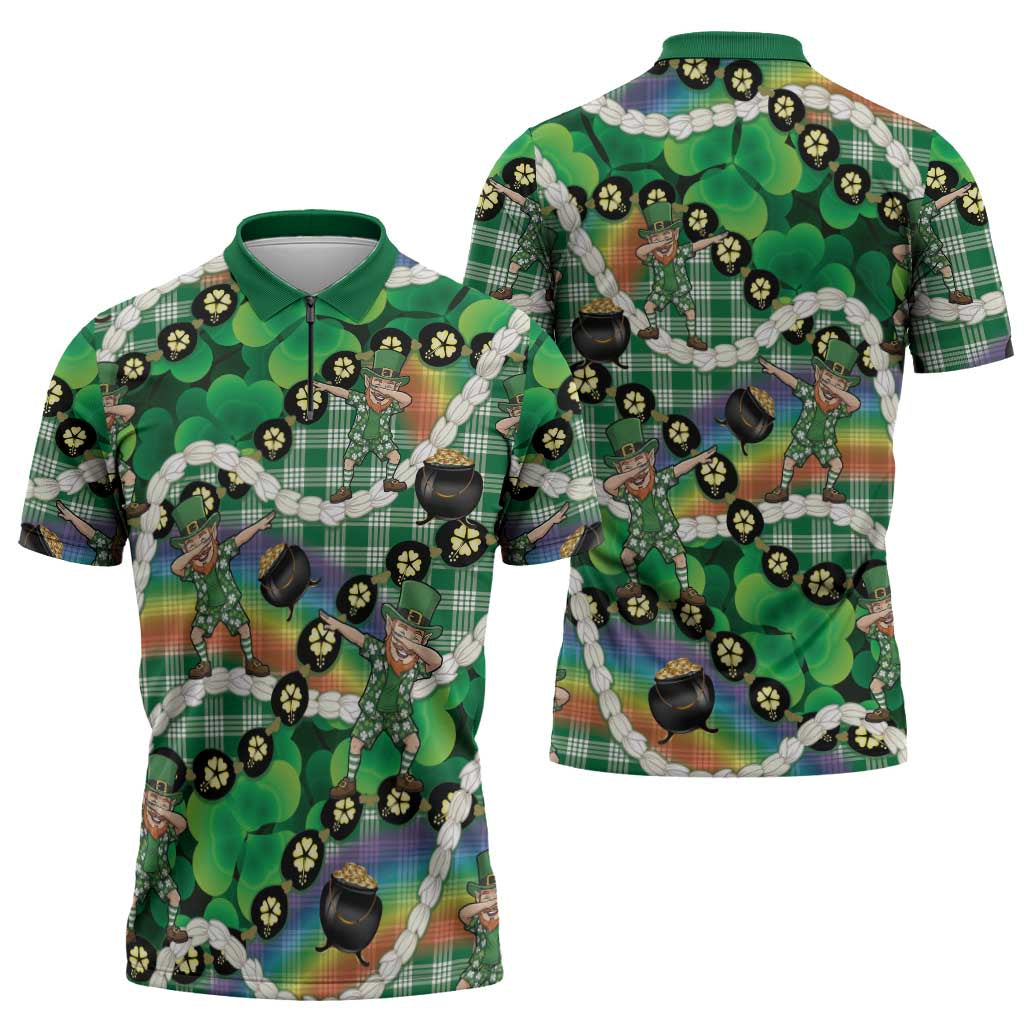St Patrick's Day Palaka Hawaii Zipper Polo Shirt Kukui Nut Pikake Lei Shamrock Dabbing Leprechaun LT14 - Polynesian Pride