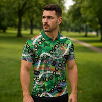 St Patrick's Day Palaka Hawaii Zipper Polo Shirt Kukui Nut Pikake Lei Shamrock Dabbing Leprechaun LT14 - Polynesian Pride