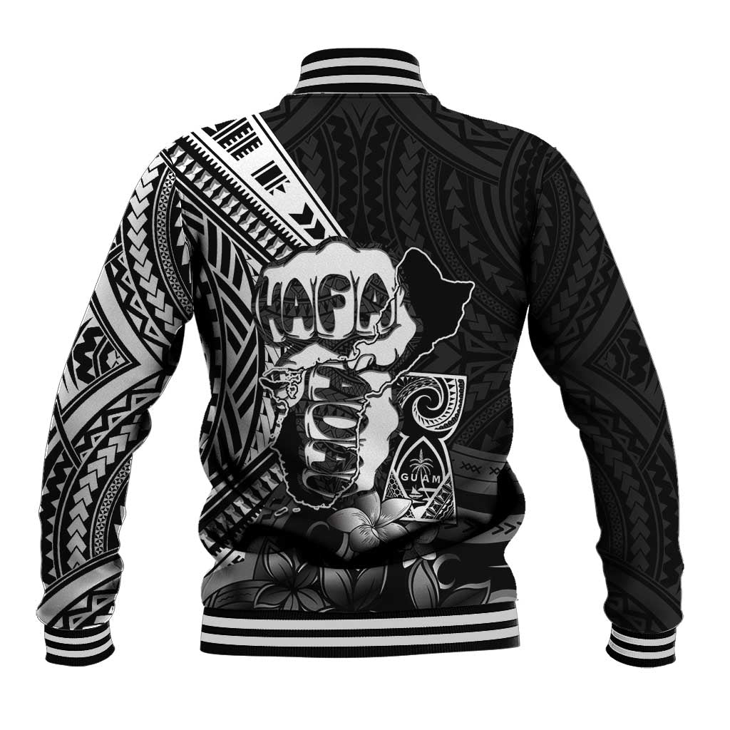 Hafa Adai Guam Discovery Day Baseball Jacket Chamorro Latte Stone Hand Black Version LT14 - Polynesian Pride