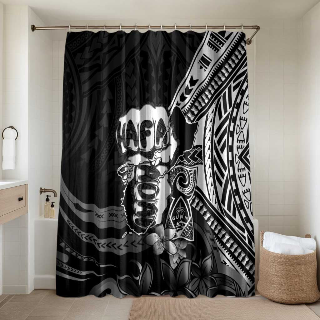 Hafa Adai Guam Discovery Day Bathroom Set Chamorro Latte Stone Hand Black Version LT14 Shower Curtain Only Black - Polynesian Pride