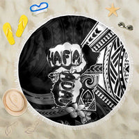 Hafa Adai Guam Discovery Day Beach Blanket Chamorro Latte Stone Hand Black Version LT14 One Size 150cm Black - Polynesian Pride